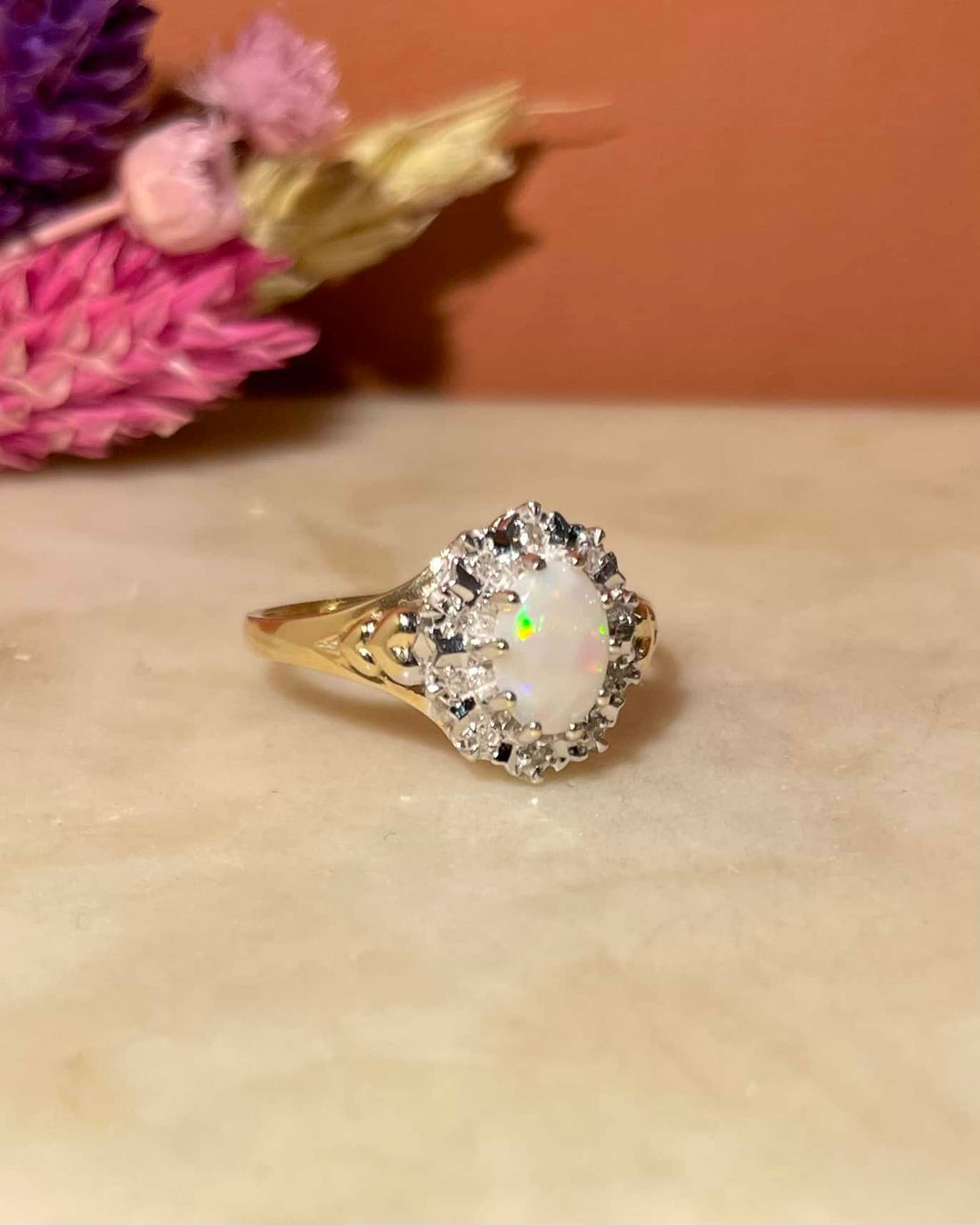 Bague Marguerite Opale &amp; 10 Diamants &quot;Cora&quot;
