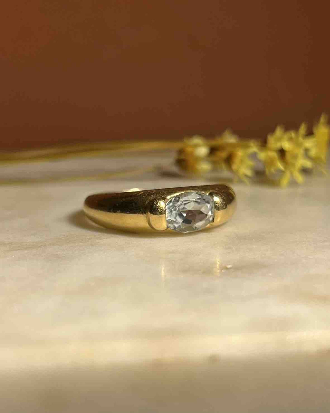 Bague Vintage Jonc Aigue - marine &quot;Kaye&quot; - Elliade Paris
