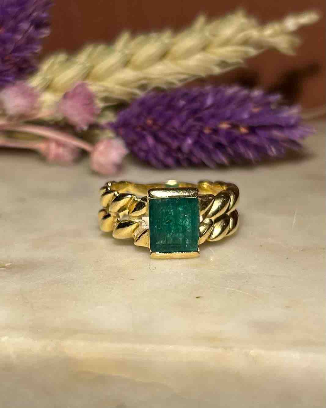 Bague Vintage Jonc émeraude "Elena" - Elliade Paris