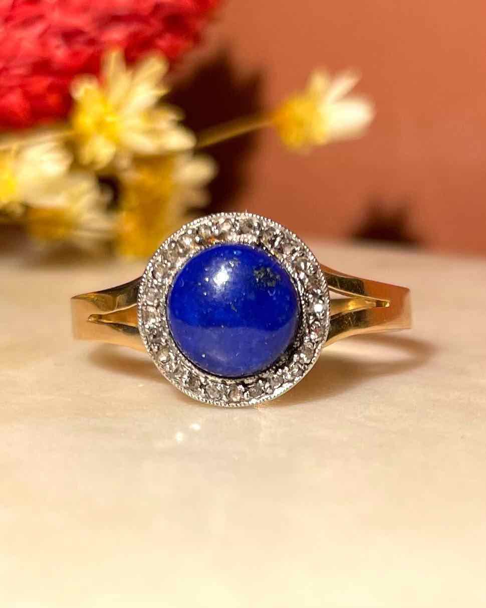 Bague vintage Lapis - Lazuli et Diamants "Olivia" - Elliade Paris