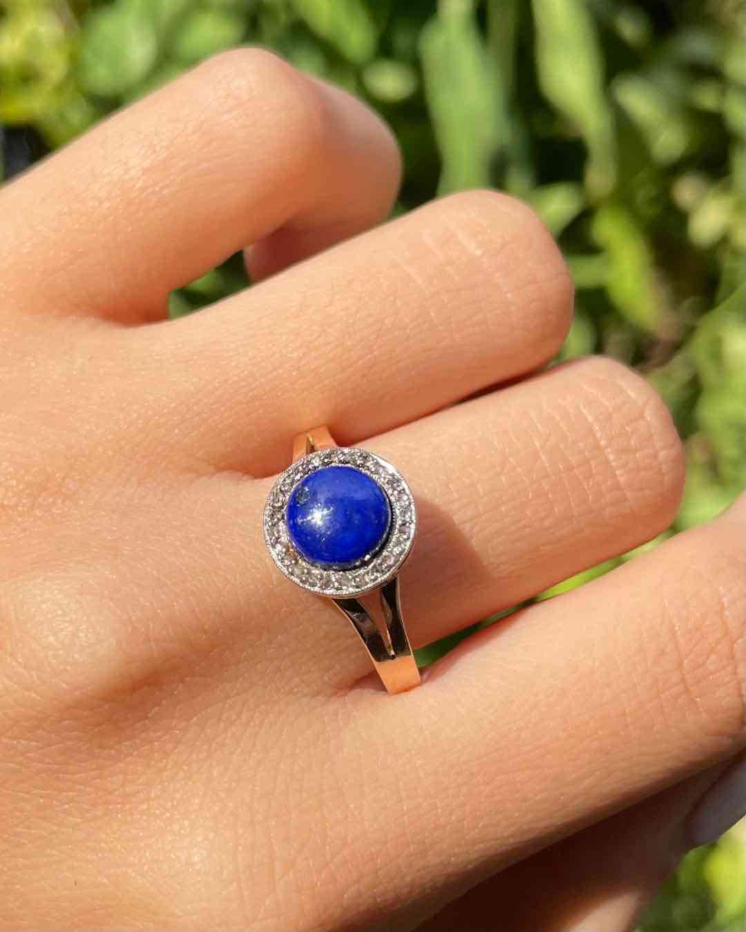 Bague vintage Lapis - Lazuli et Diamants "Olivia" - Elliade Paris