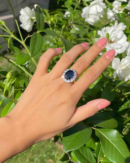 Bague Marguerite Saphir 5 carats &amp; Diamants &quot;Georgina&quot;