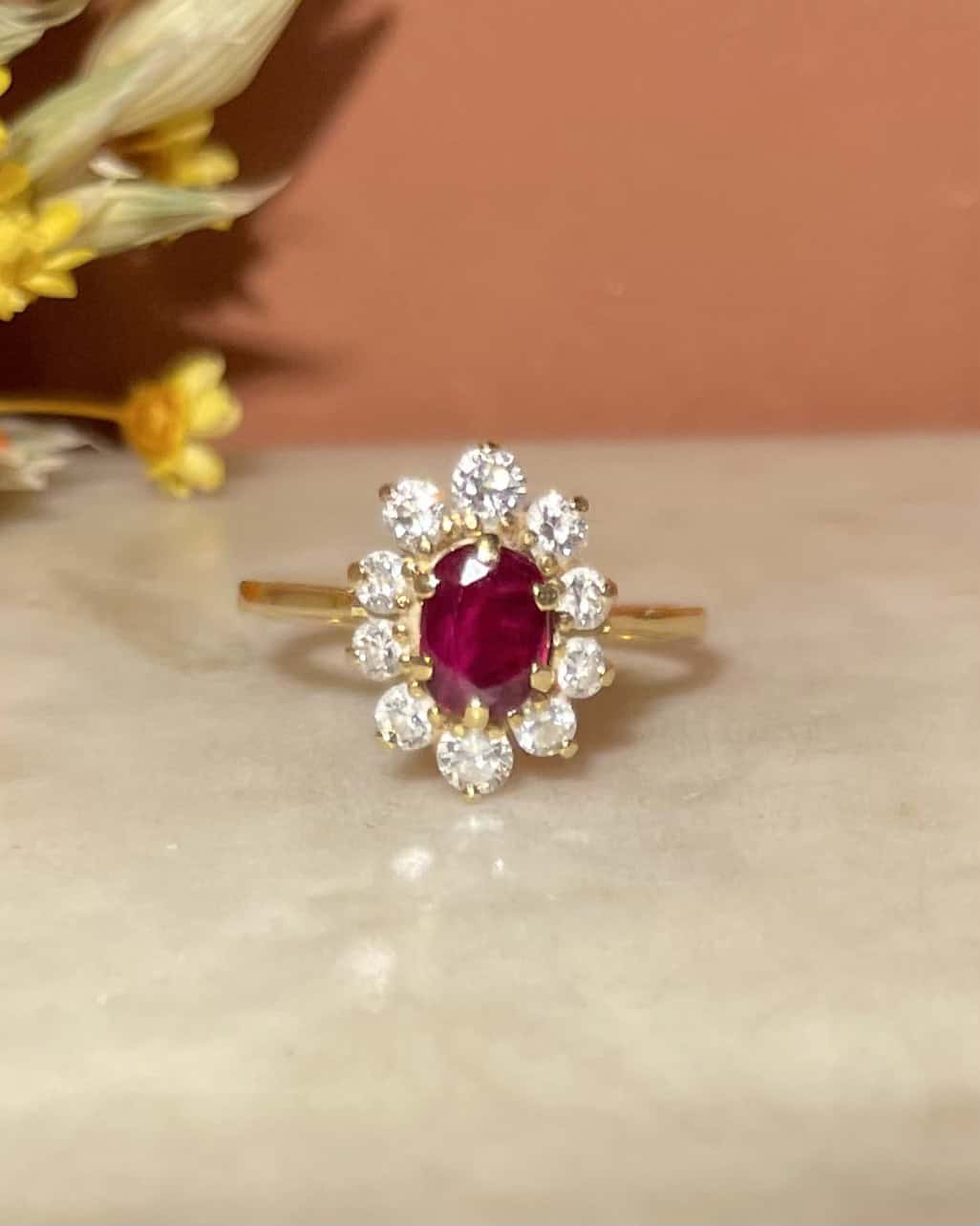 "Emriella" 1 Carat Ruby &amp;amp; 10 Diamond Daisy Ring