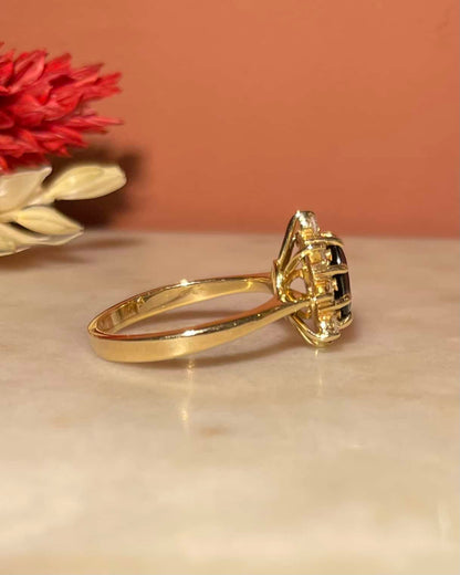 Bague Marguerite Tourmaline Verte &amp; Diamants &quot;Sunniva&quot;