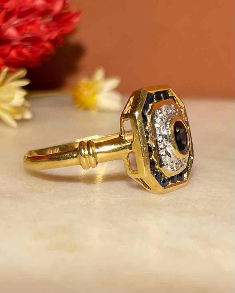 Bague style Art-Déco Saphirs &amp; Diamants &quot;Mona&quot;