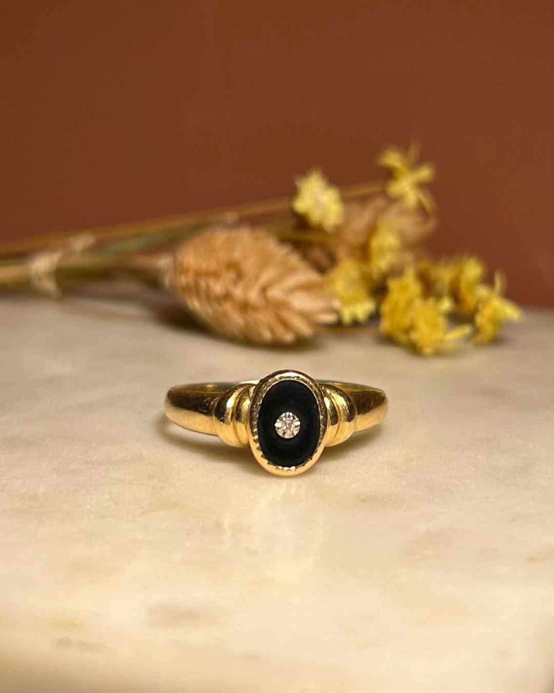 Bague Jonc Onyx et Diamant "Leslie"
