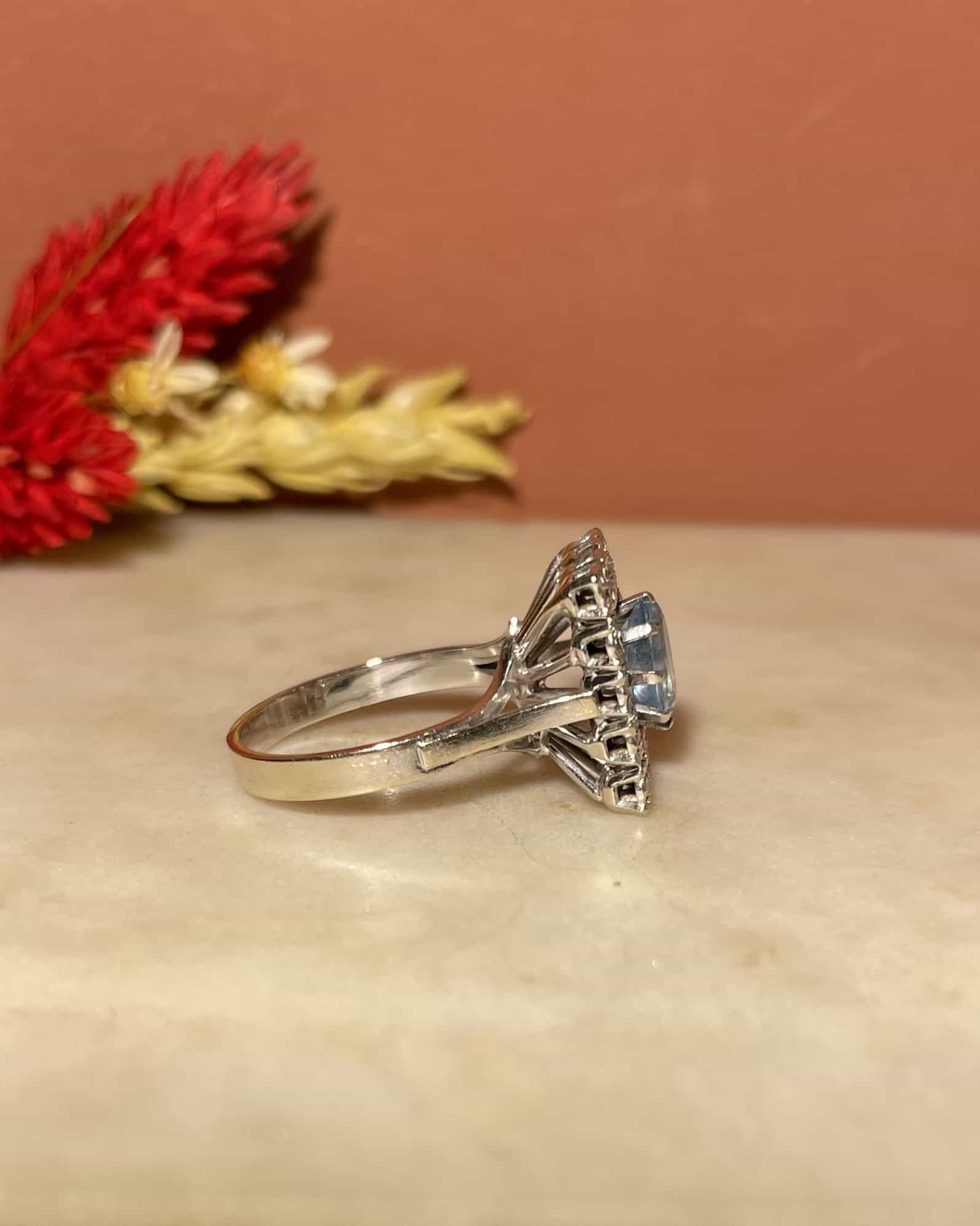 Bague Art-déco Aigue-Marine &amp; Diamants "Jordyn"