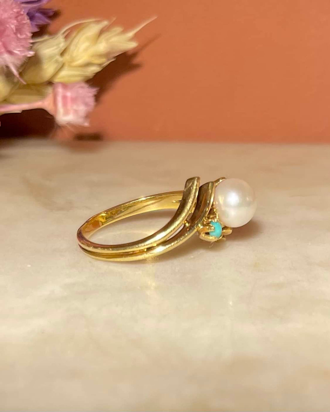 Bague Trilogie Perle &amp; Turquoises &quot;Lise&quot;
