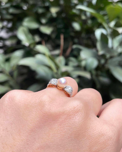 Vintage Art Deco Pearl &amp;amp; Diamond Knot Ring &quot;Nora&quot;