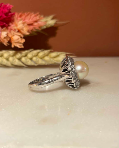 Bague Art-Déco Perle &amp; 42 Diamants &quot;Lucinda&quot;