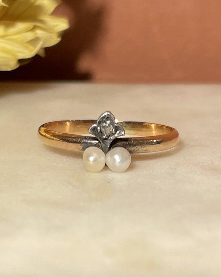 Anillo vintage de perla y diamante &quot;berilo&quot;