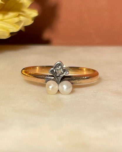 Anillo vintage de perla y diamante &quot;berilo&quot;