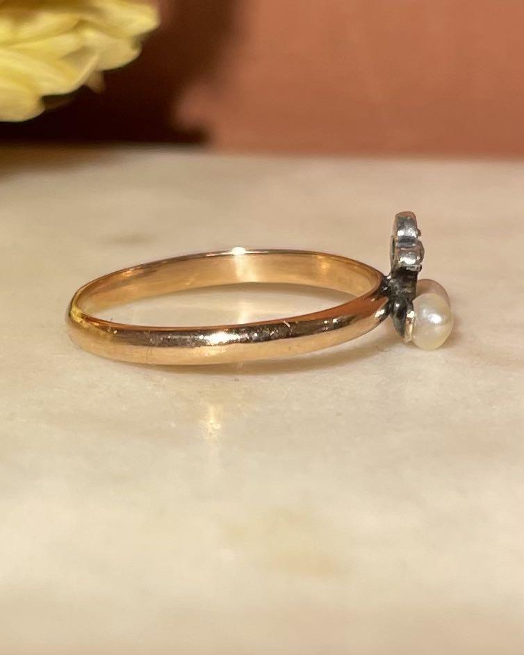 Anillo vintage de perla y diamante &quot;berilo&quot;