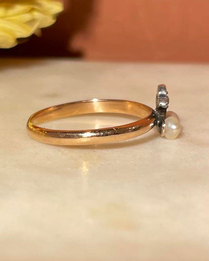 Anillo vintage de perla y diamante &quot;berilo&quot;