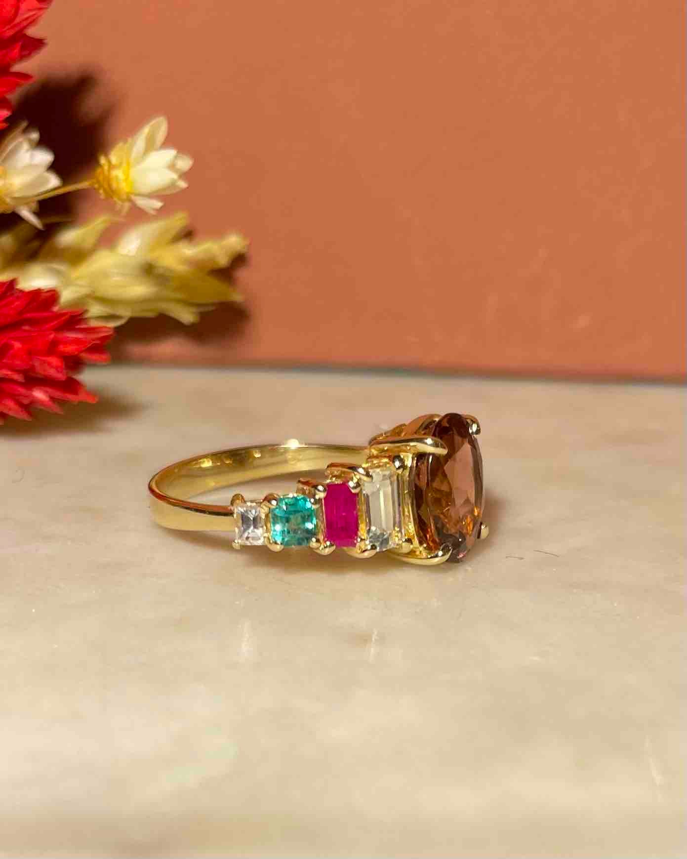 Anillo de turmalina arcoíris "Omaley"