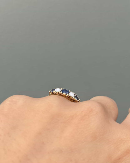 Bague Vintage Rivière Saphirs &amp; Opales &quot;Tia&quot; - Elliade Paris