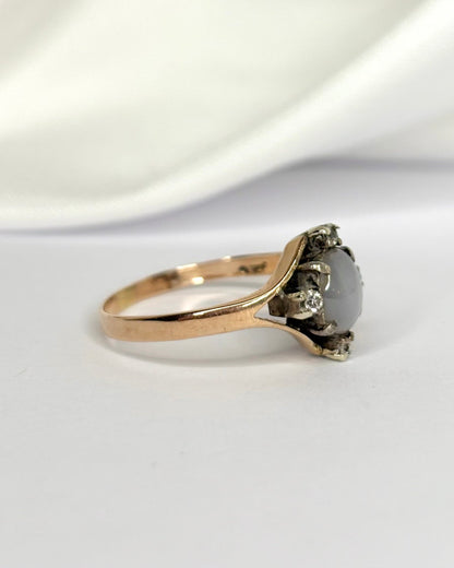 Bague Vintage Saphir Étoilé 1.20 carat &amp; Diamants "Ester" - Elliade Paris