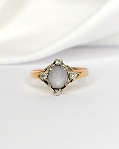 Bague Vintage Saphir Étoilé 1.20 carat &amp; Diamants "Ester" - Elliade Paris