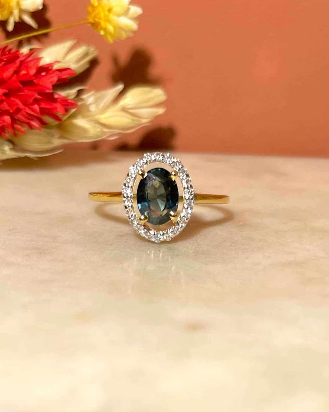 Bague style Art-Déco Saphir Vert 1.05 carat &amp; Diamants &quot;Heavenly&quot;