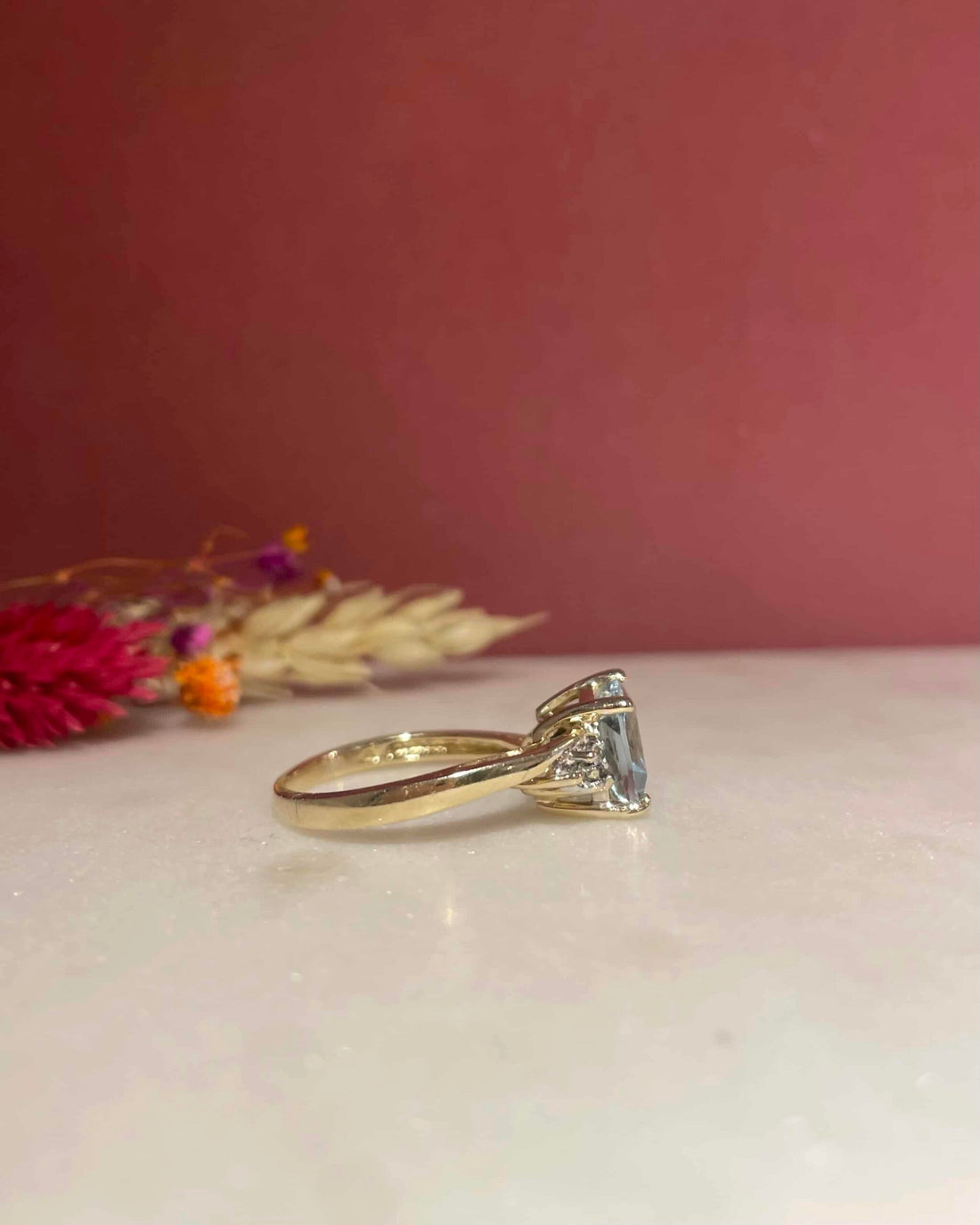 &quot;Klervi&quot; 1.90 carat Aquamarine &amp;amp; Diamond Trilogy Ring