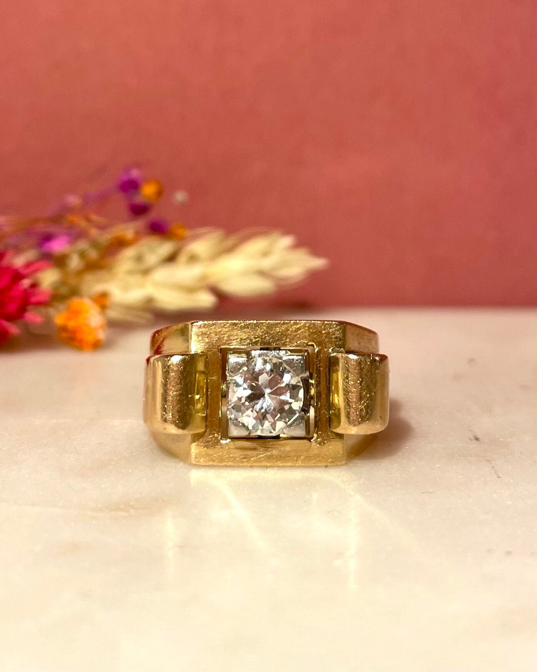 Bague Vintage Tank Diamant 0.60 carat 8.14g &quot;Meryl&quot; - Elliade Paris