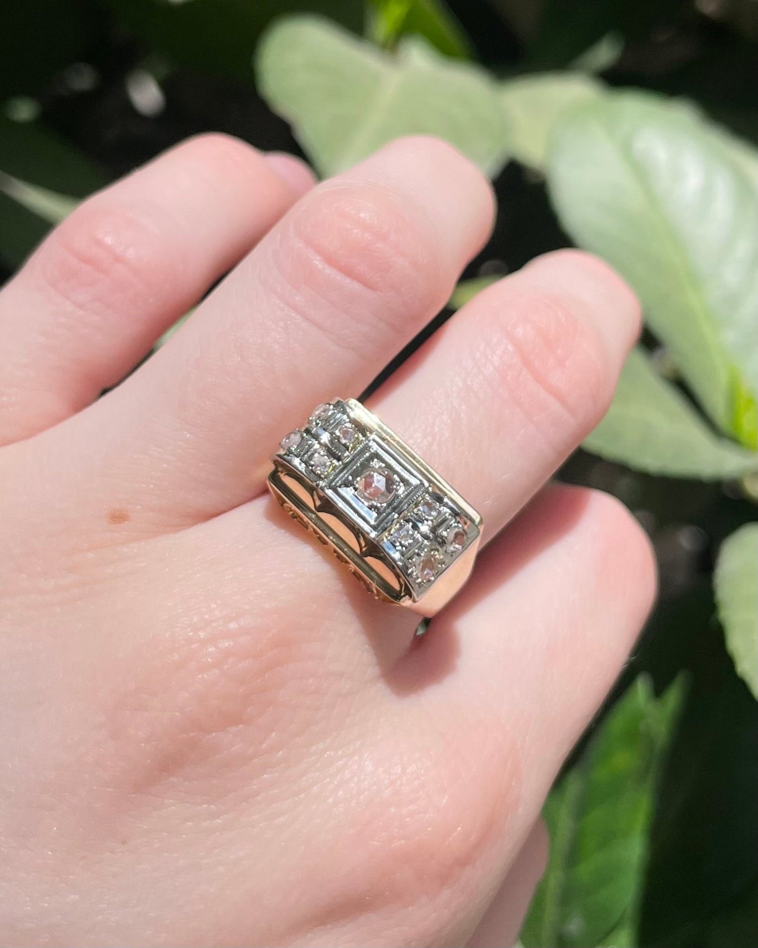 Bague Vintage Tank Diamants 0.13 carat &quot;Stanis&quot; - Elliade Paris