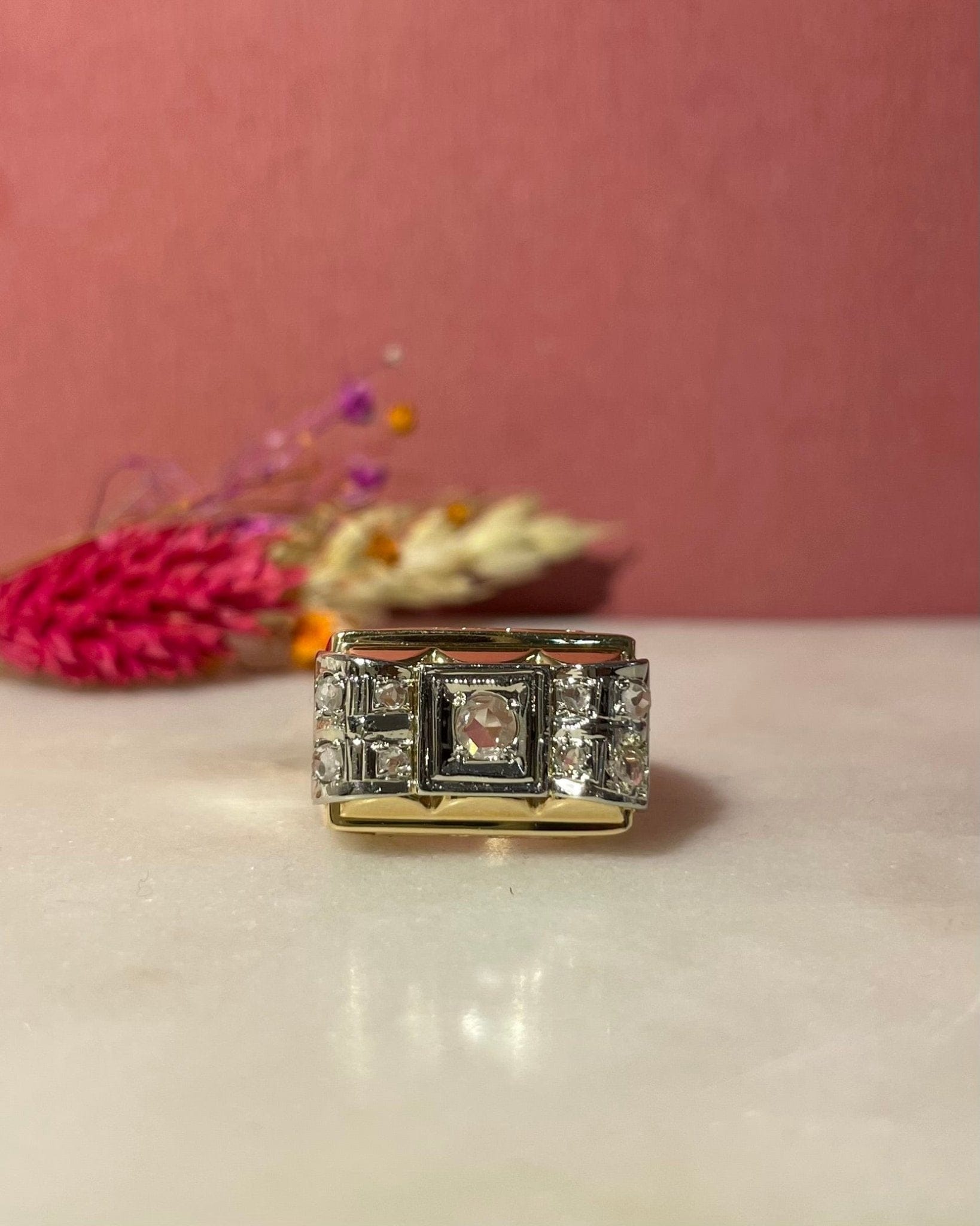 Bague Vintage Tank Diamants 0.13 carat "Stanis" - Elliade Paris