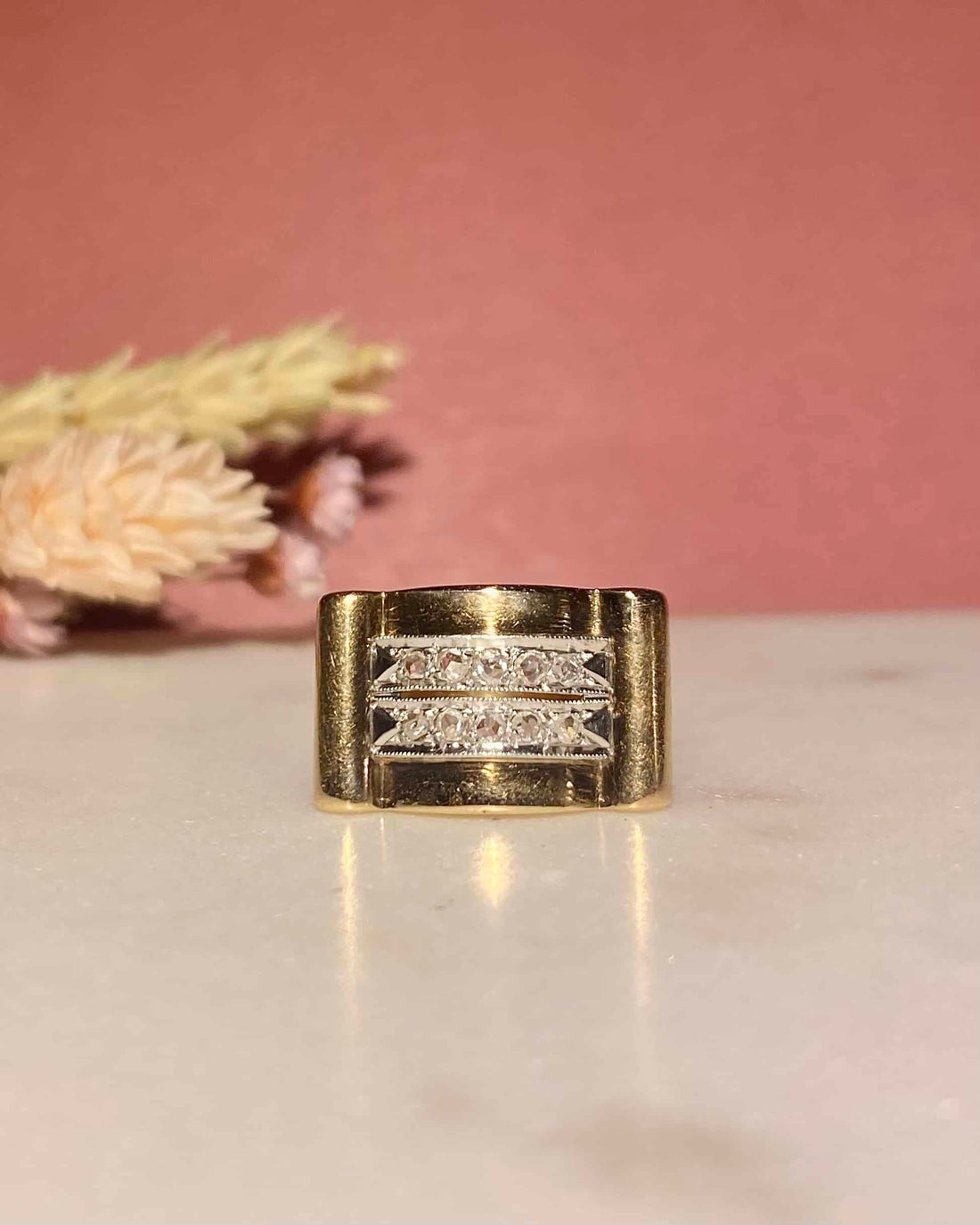 Vintage 10 Diamond Tank Ring &quot;Ninon&quot;
