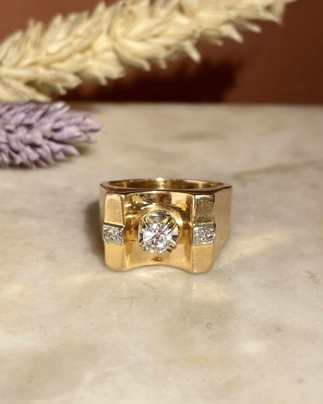 Bague Vintage Tank or 10g & Diamant "Shania" - Elliade Paris