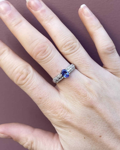 Bague Vintage Tanzanite 1 carat &amp; 30 Diamants &quot;Leya&quot; - Elliade Paris