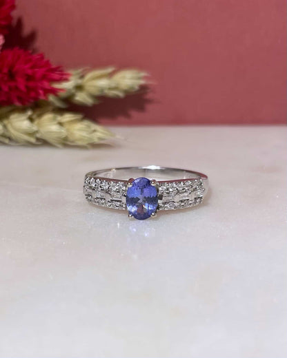 Bague Vintage Tanzanite 1 carat &amp; 30 Diamants &quot;Leya&quot; - Elliade Paris