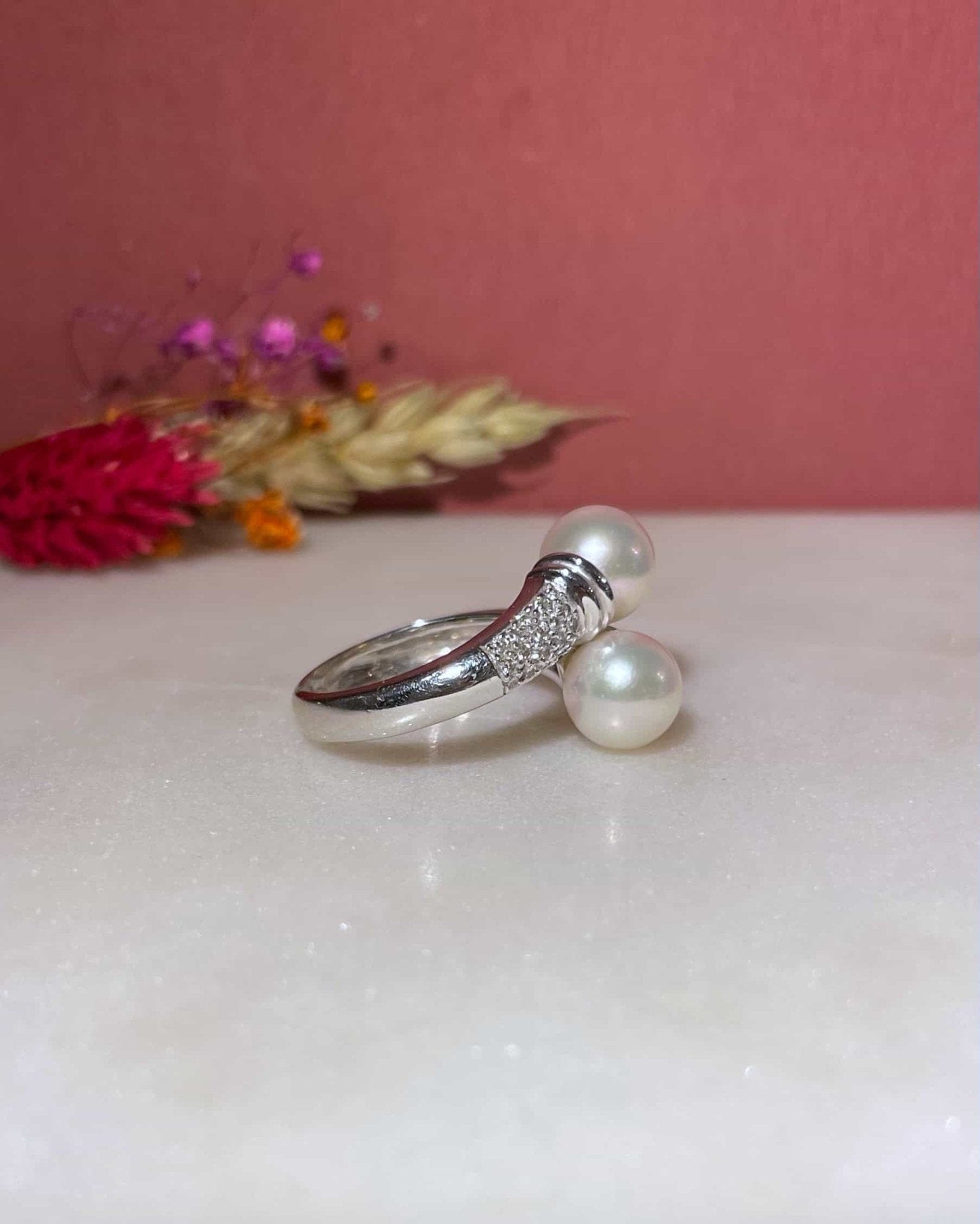 Bague Vintage Toi &amp; Moi Perles &amp; Diamants "Dania" - Elliade Paris