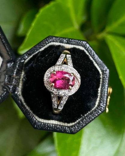 Bague Vintage Tourmaline Rose 1.35 carat &amp; 22 Diamants &quot;Orya&quot; - Elliade Paris