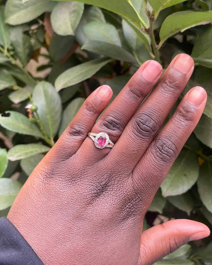 Bague Vintage Tourmaline Rose 1.35 carat &amp; 22 Diamants &quot;Orya&quot; - Elliade Paris