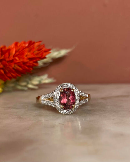 Bague Vintage Tourmaline Rose 1.35 carat &amp; 22 Diamants &quot;Orya&quot; - Elliade Paris