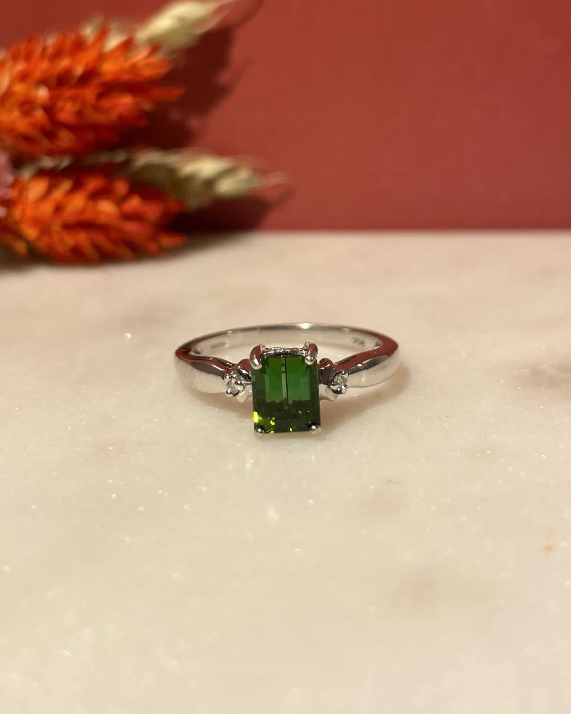 Bague Trilogie Tourmaline 1.10 carat &amp; Diamants "Louanne" - Elliade Paris