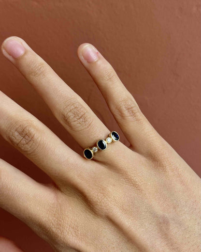 Bague vintage Trilogie Saphirs et diamants &quot;Cheryl&quot; - Elliade Paris