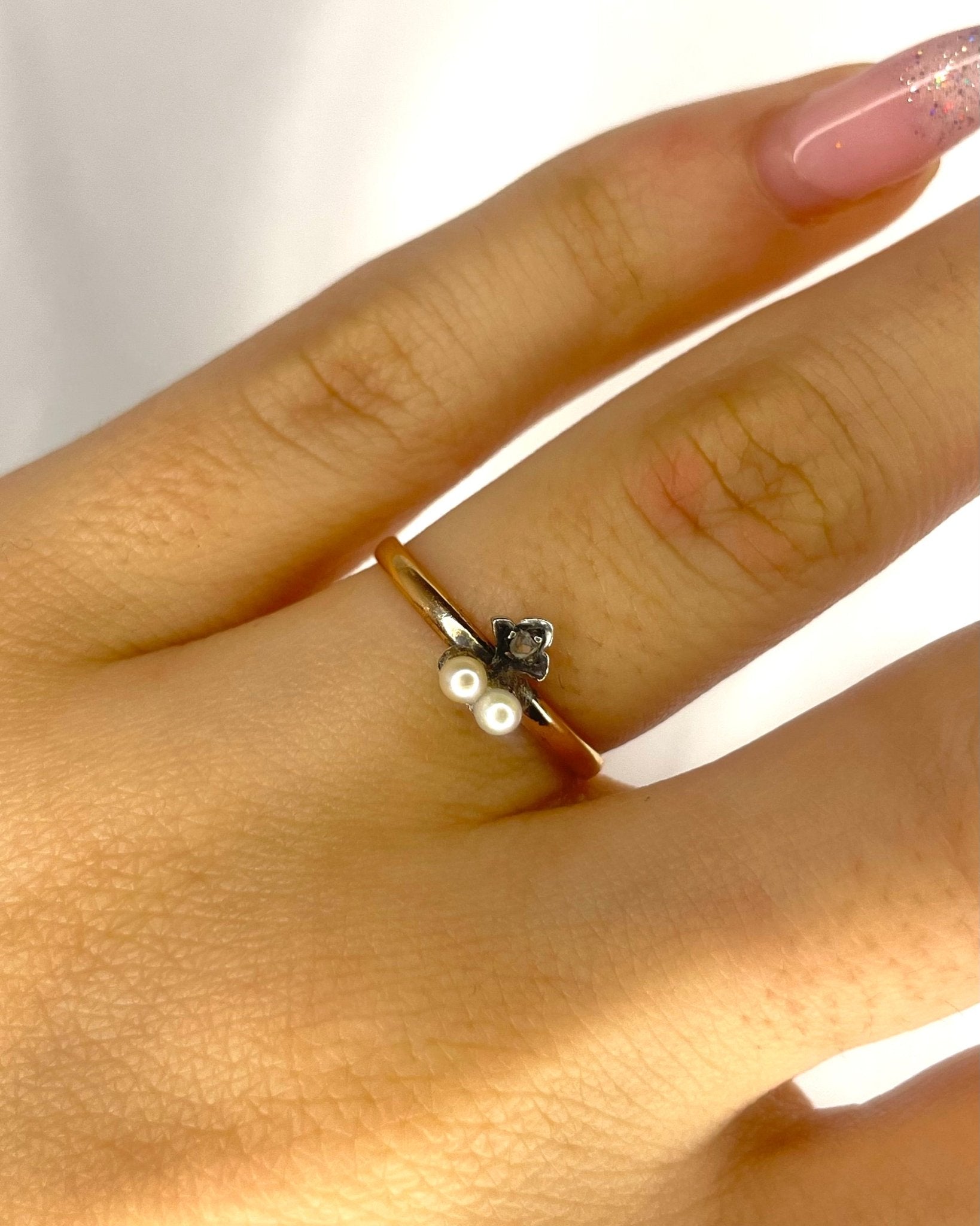 Bague Vintage XIXème Perles &amp; Diamant "Béryl" - Elliade Paris