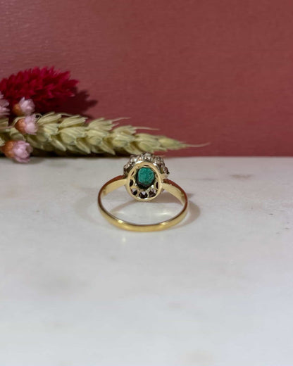 Bague XIX siècle Marguerite Émeraude &amp; 10 Diamants &quot;Laurianne&quot; - Elliade Paris