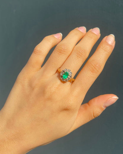 Bague XIX siècle Marguerite Émeraude &amp; 10 Diamants &quot;Laurianne&quot; - Elliade Paris