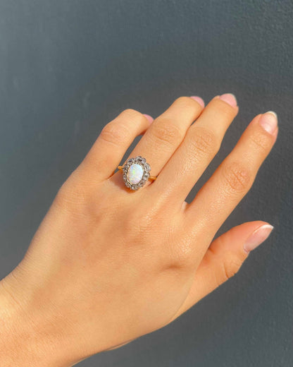 Bague XIXe siècle Opale &amp; 9 Diamants 0.73 carat &quot;Maude&quot; - Elliade Paris