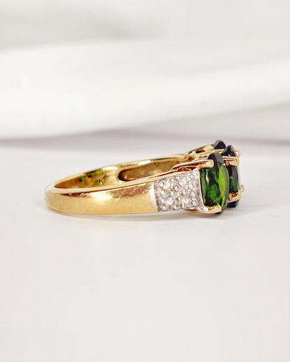 Anillo Rivière con Diopsidas de 2.49 quilates y Diamantes "Chloé"