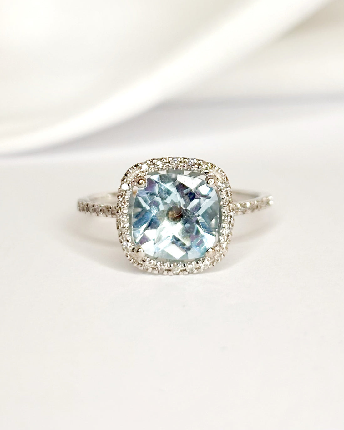 Bague Solitaire Aigue-Marine 1.68 carat &amp; Diamants "Martha"