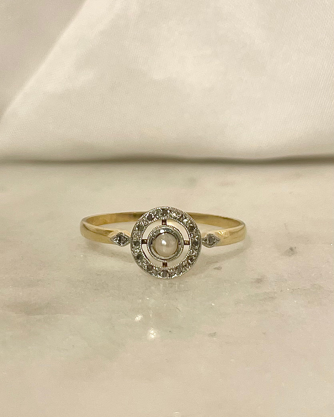 Bague Marguerite Art-Déco Perle &amp; Diamants &quot;Samantha&quot;