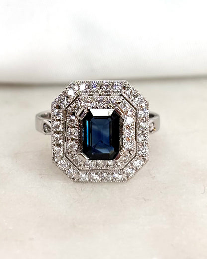 Bague Style Art Déco Saphir 1 carat &amp; 42 Diamants &quot;Ninon&quot;