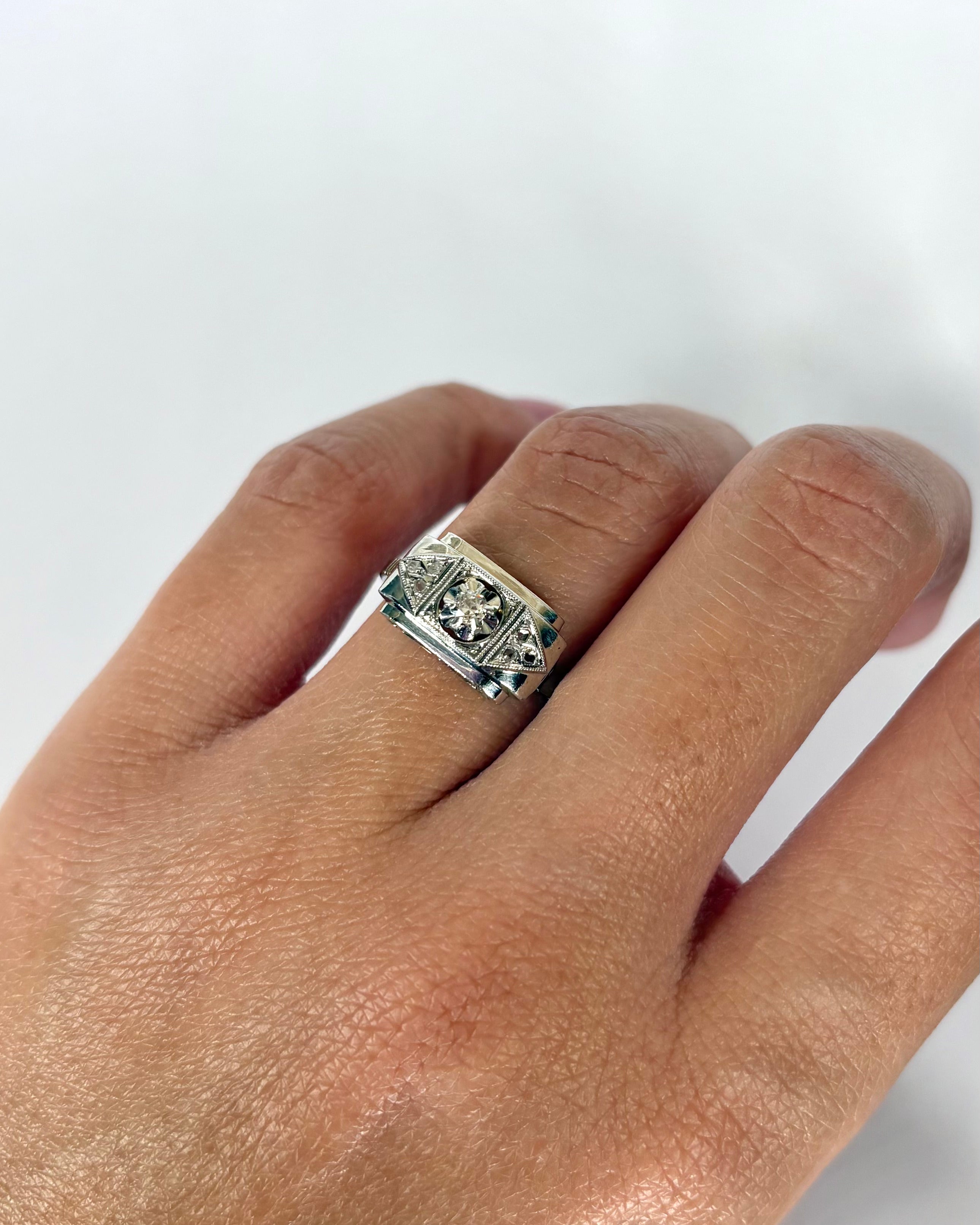 Anillo Art Déco 7 Diamantes "Élisa"