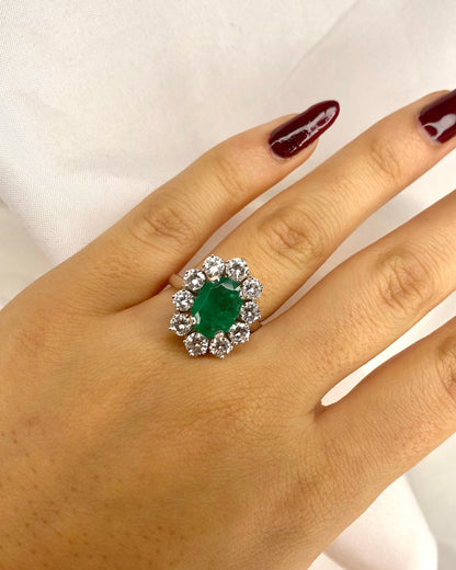 Bague Marguerite Émeraude 2.50 carats &amp; Diamants 2.50 carats &quot;Simone&quot;