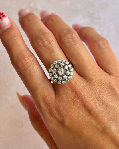Bague Marguerite Diamants 1.56 carat, Or gris &amp; Platine 6g "Vera"