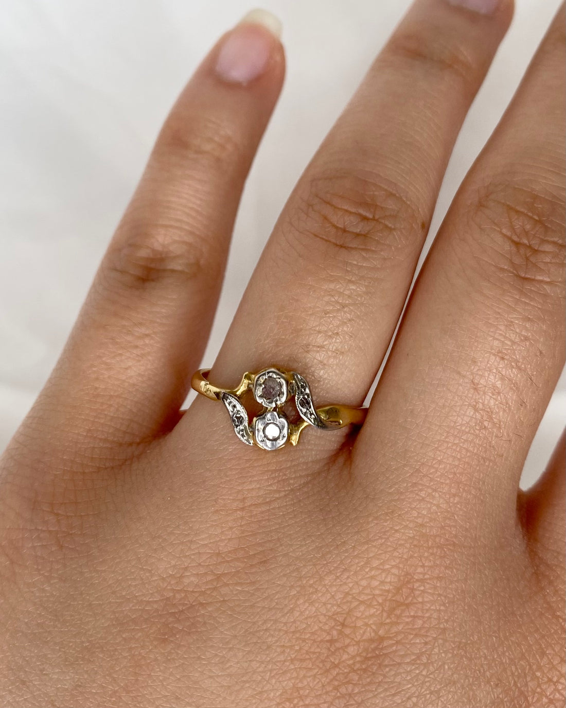 Art Nouveau Toi &amp; Moi Diamond Ring "Vanessa"