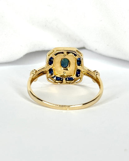 Anillo estilo Art Déco con zafiros de 0,56 quilates y diamantes "Doris"
